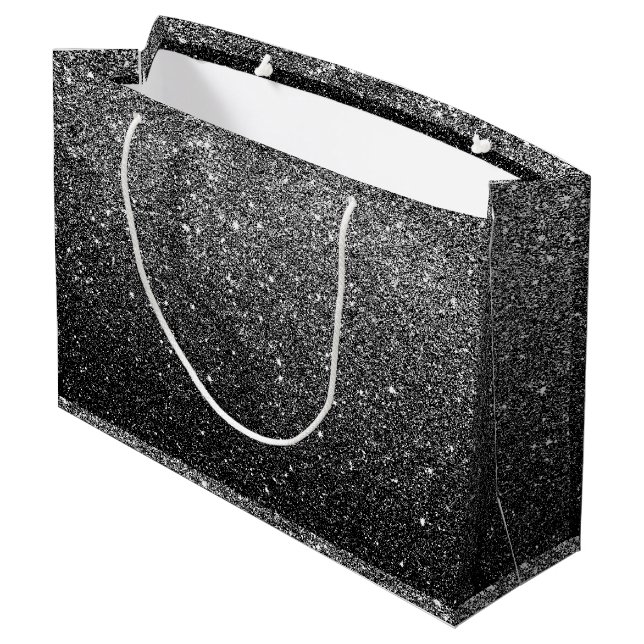 Elegant Faux Black Glitter Large Gift Bag (Back Angled)