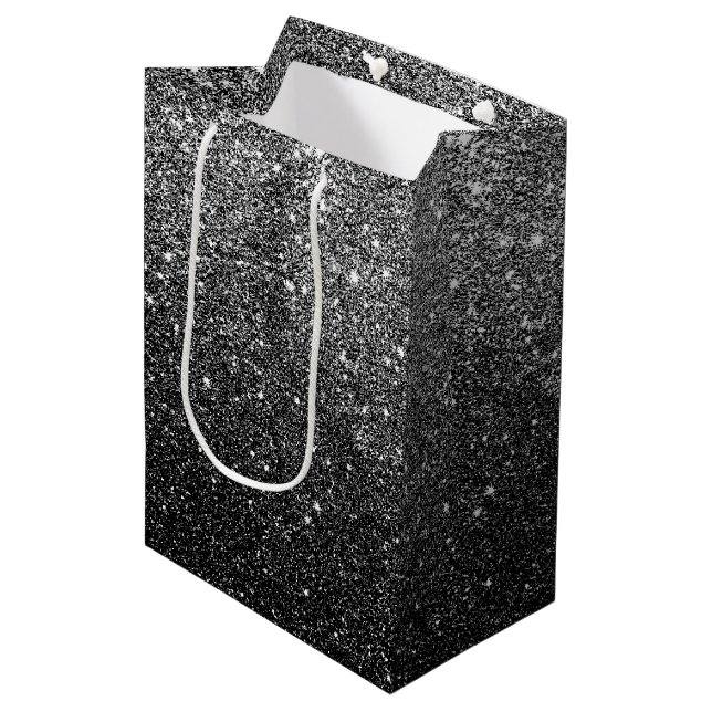Elegant Faux Black Glitter Medium Gift Bag (Front Angled)