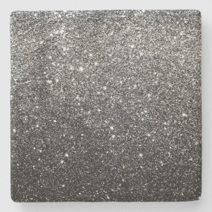 Elegant Faux Black Glitter Stone Coaster