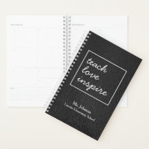 Elegant Faux Black Leather Personalized Teacher
