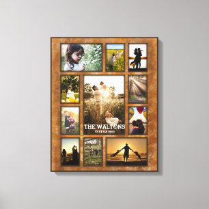 Elegant Faux Bronze Frame Family Photo Collage Canvas Print