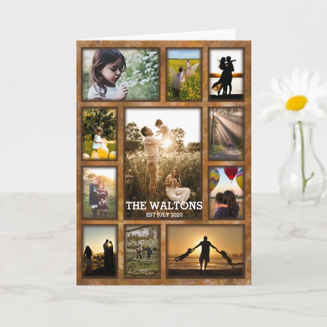 Elegant Faux BronzeFrame Family Photo Collage Card (Small Plant)