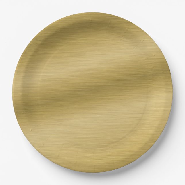 Elegant Faux Brushed Gold  Artwork Paper Plate (Front)