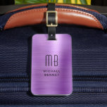 Elegant Faux Brushed Metal Purple Monogram Luggage Tag<br><div class="desc">Elegant Faux Brushed Metal Purple Monogram Luggage Tag.</div>