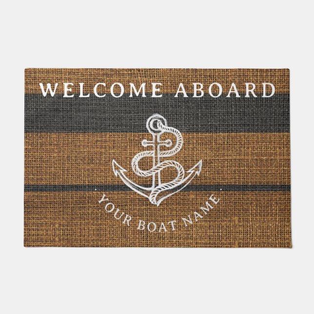   Elegant Faux Burlap Anchor Nautical Boat Welcome Doormat (Front)