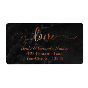 Elegant Faux Copper Foil, Black Marble Love Script