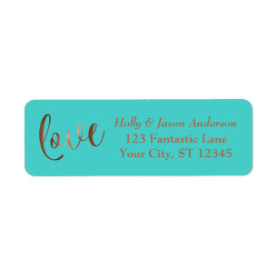 Elegant Faux Copper Foil Love Script w/ Turquoise