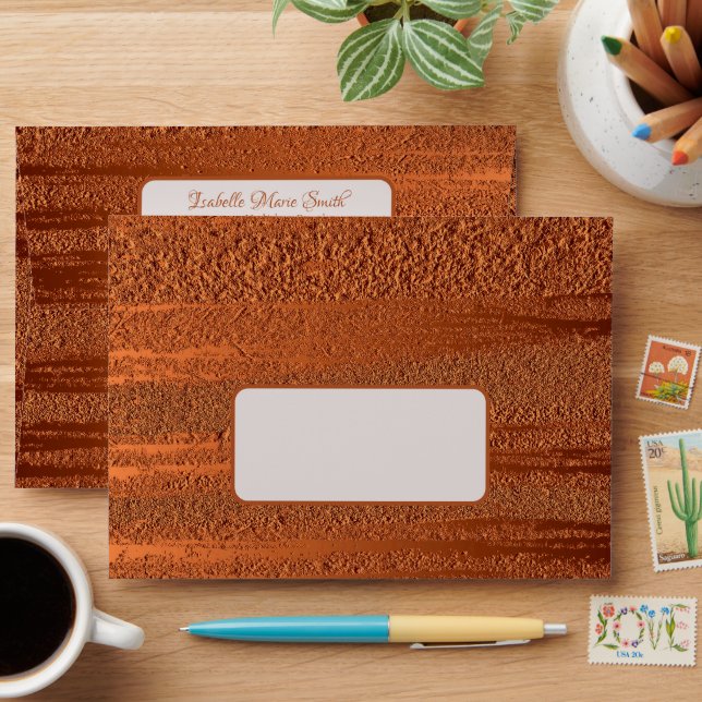 Elegant Faux Copper Metallic Texture Invitation Envelope (Desk)