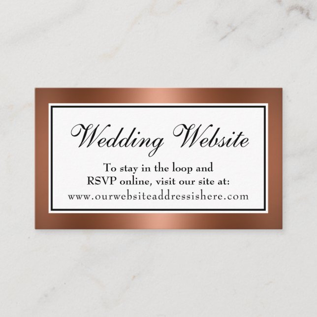 Elegant Faux Copper Wedding Website Insert Card (Front)