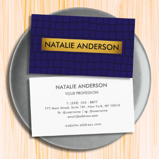 Elegant Faux Crocodile Navy & Gold Business Card