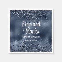 Elegant Faux Dark Blue Glitter and Foil Wedding