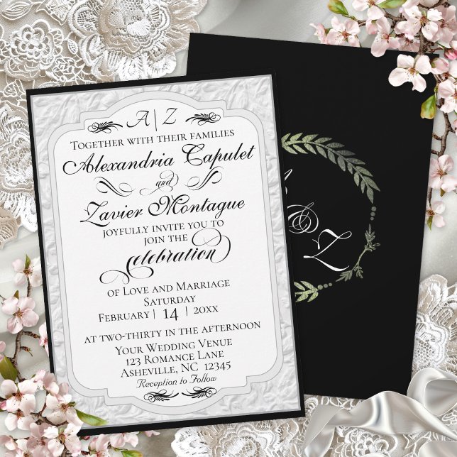 Elegant Faux Embossed Calligraphy - White/Black Invitation (Creator Uploaded)