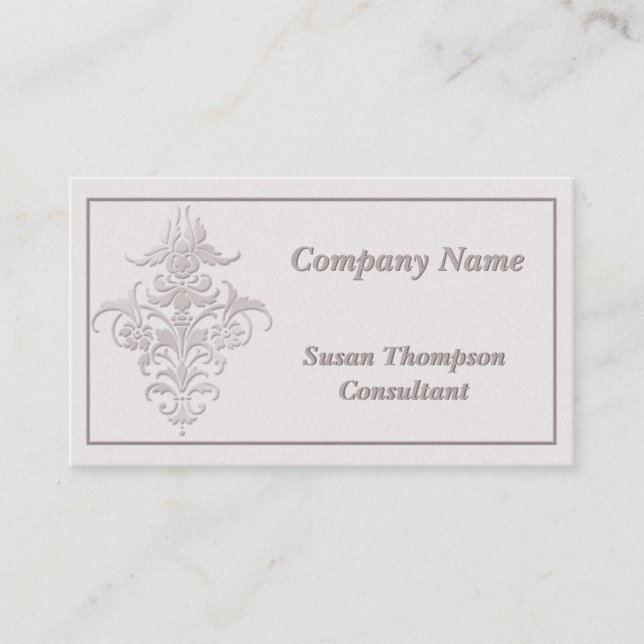 Elegant Faux Embossed Damask Business Card (Front)