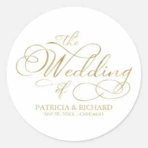 Elegant Faux Foil Calligraphy Modern Wedding Classic Round Sticker