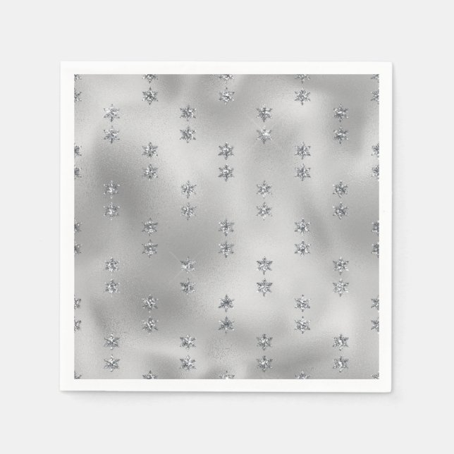 Elegant Faux Foil Silver Stars Christmas  Napkin (Front)