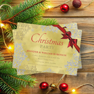 Elegant FAUX Foil Snowflakes Xmas Holiday Ribbon Invitation