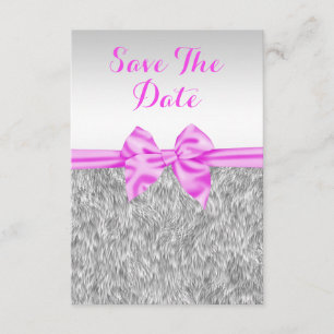 Elegant Faux Fur & Pink Bow Birthday Save The Date