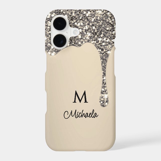 Elegant Faux Glitter Drip Monogram & Name (Back)