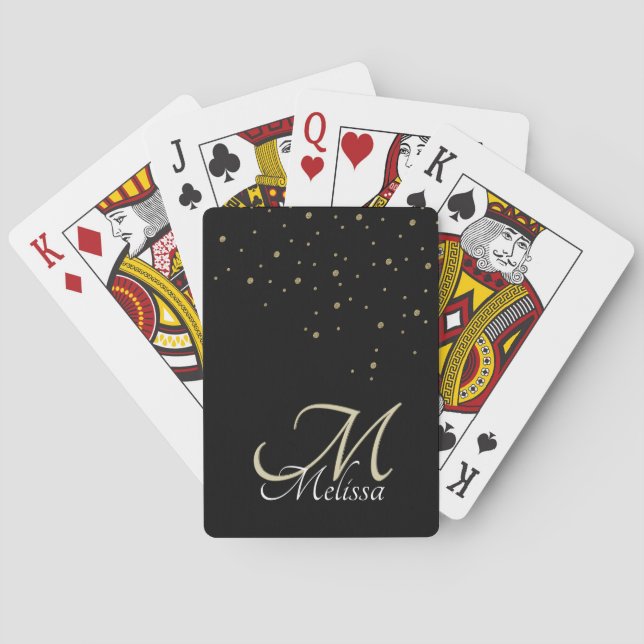 Elegant Faux Glitter + Embossed-Look Gold Monogram Playing Cards (Back)