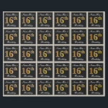 Elegant, Faux Gold 16th Birthday   Custom Name Wrapping Paper<br><div class="desc">This simple and elegant wrapping paper design features a personalized message like "Name-Here’s 16th Birthday" (with the "16th" having a faux/imitation gold-like colouring look) within a black-coloured square area featuring a simple border outline. The name is in an elegant white-coloured script-like text, and can be personalized. Wrapping paper like this...</div>