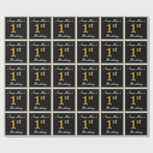 Elegant, Faux Gold 1st Birthday + Custom Name Wrapping Paper