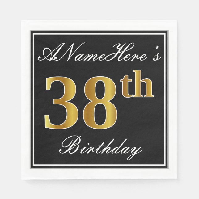 Elegant, Faux Gold 38th Birthday + Custom Name Napkin (Front)