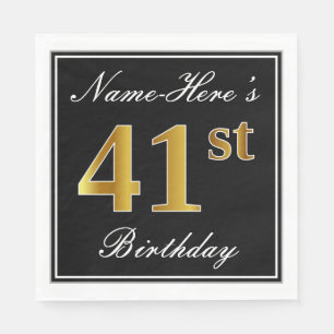 Elegant, Faux Gold 41st Birthday + Custom Name Napkin