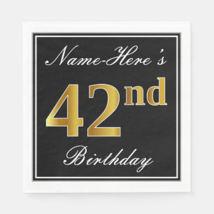 Elegant, Faux Gold 42nd Birthday + Custom Name Napkin