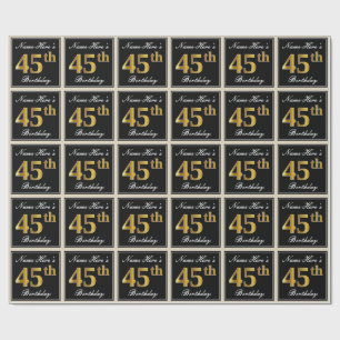Elegant, Faux Gold 45th Birthday + Custom Name Wrapping Paper