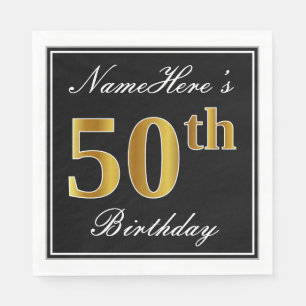 Elegant, Faux Gold 50th Birthday + Custom Name Napkin