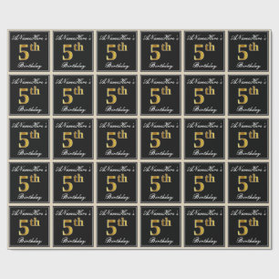 Elegant, Faux Gold 5th Birthday + Custom Name Wrapping Paper