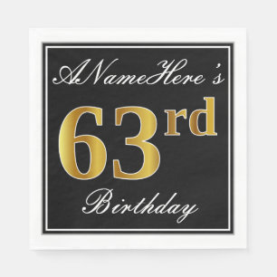 Elegant, Faux Gold 63rd Birthday + Custom Name Napkin