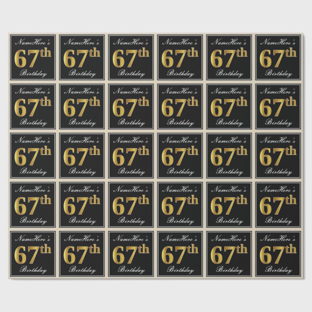 Elegant, Faux Gold 67th Birthday + Custom Name Wrapping Paper (Flat)