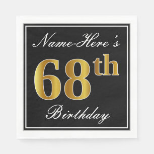 Elegant, Faux Gold 68th Birthday + Custom Name Napkin