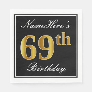 Elegant, Faux Gold 69th Birthday + Custom Name Napkin
