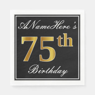 Elegant, Faux Gold 75th Birthday + Custom Name Napkin