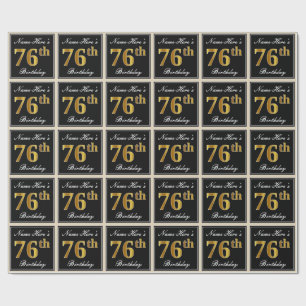 Elegant, Faux Gold 76th Birthday + Custom Name Wrapping Paper