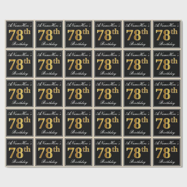 Elegant, Faux Gold 78th Birthday + Custom Name Wrapping Paper (Flat)