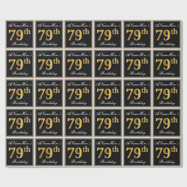 Elegant, Faux Gold 79th Birthday + Custom Name Wrapping Paper (Flat)