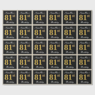 Elegant, Faux Gold 81st Birthday + Custom Name Wrapping Paper