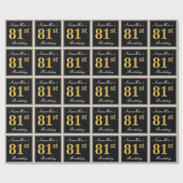 Elegant, Faux Gold 81st Birthday + Custom Name Wrapping Paper (Flat)