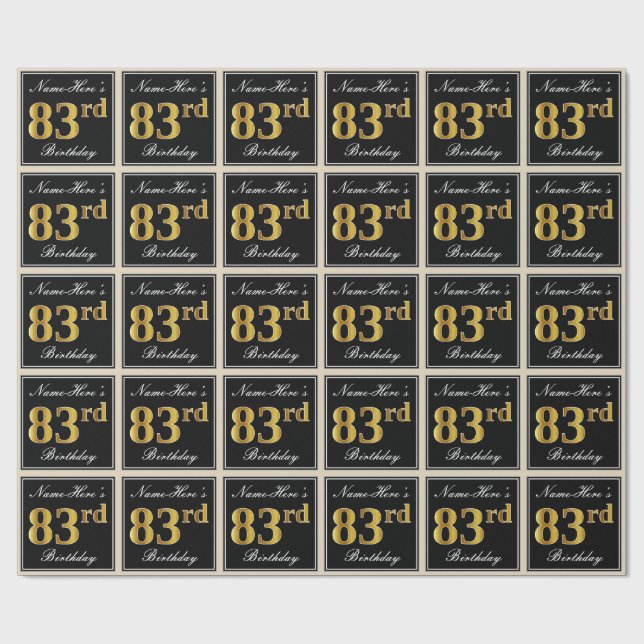 Elegant, Faux Gold 83rd Birthday + Custom Name Wrapping Paper (Flat)