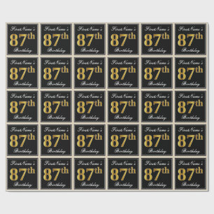Elegant, Faux Gold 87th Birthday + Custom Name Wrapping Paper