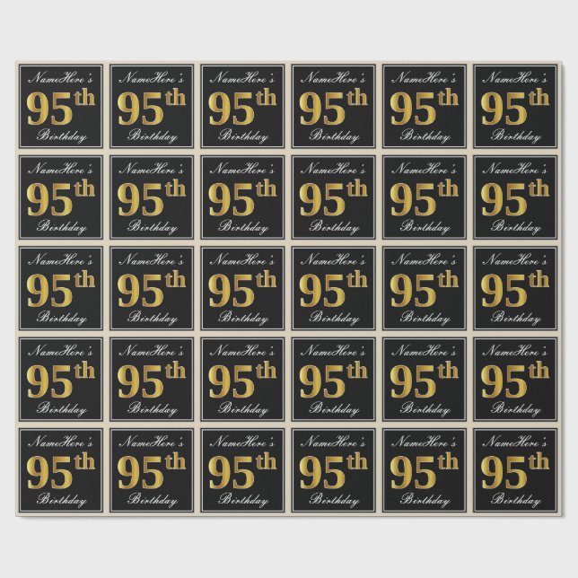 Elegant, Faux Gold 95th Birthday + Custom Name Wrapping Paper (Flat)