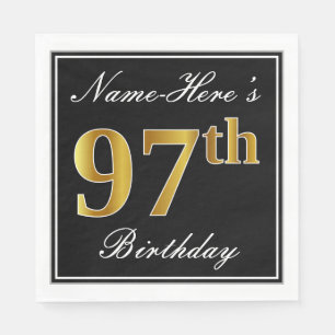 Elegant, Faux Gold 97th Birthday + Custom Name Napkin