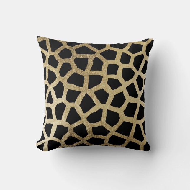 Elegant faux gold and black modern animal print throw pillow (Front)