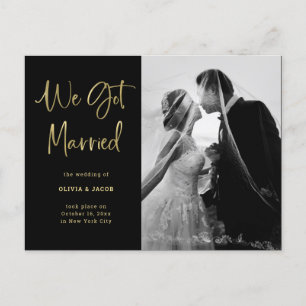 Elegant Faux Gold and Black   Photo Wedding Announcement Postcard