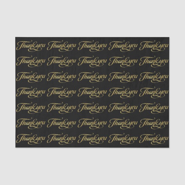 Elegant Faux Gold And Black Thank You Pattern Tissue Paper (Front)