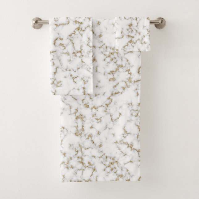 Elegant faux gold and gray marble bath towel set (Insitu)