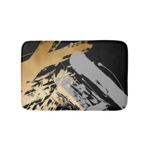 elegant faux gold and grey brushstrokes bath mat